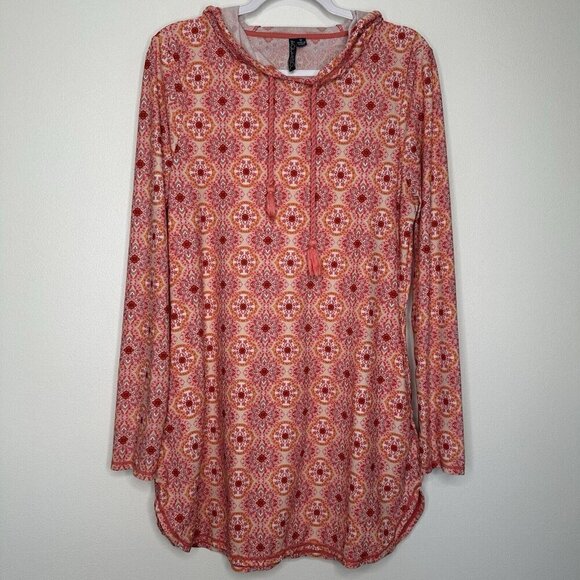 Aqua et Sol Knit Dress Hooded Swim Coverup Pockets Pink Size M Boho upf 50 - Picture 1 of 10